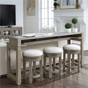 Pemberly Row 4 Piece Console Bar Table Set with Swivel Stools in Brown