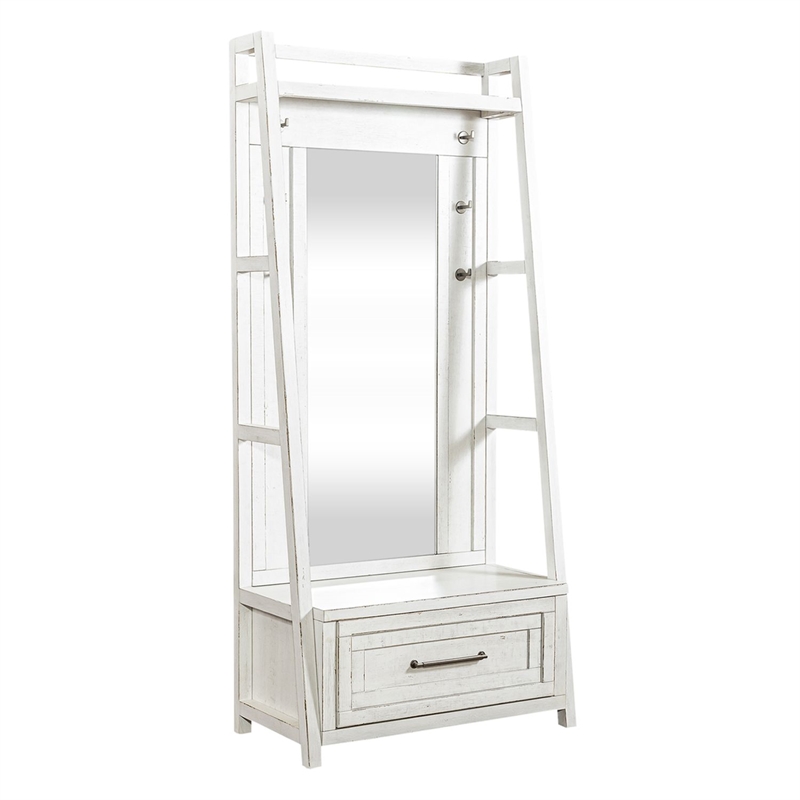 Pemberly Row 2 Piece Mirror Hall Tree Storage Set with Drawer in White