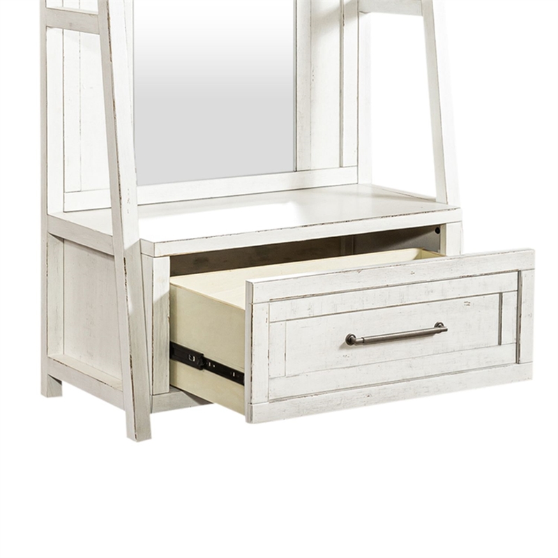 Pemberly Row 2 Piece Mirror Hall Tree Storage Set with Drawer in White