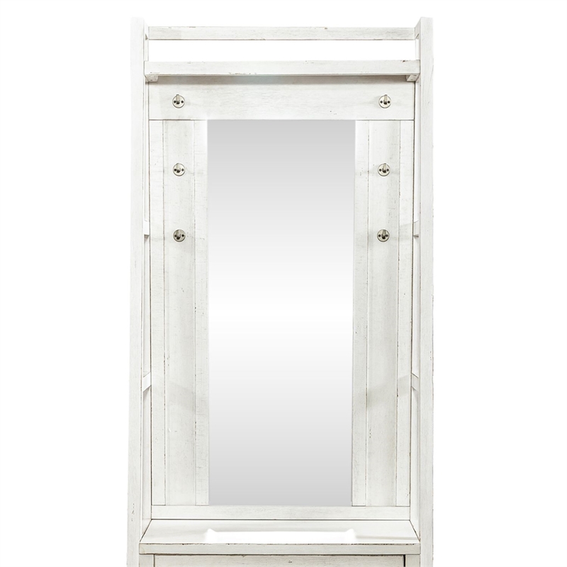 Pemberly Row 2 Piece Mirror Hall Tree Storage Set with Drawer in White