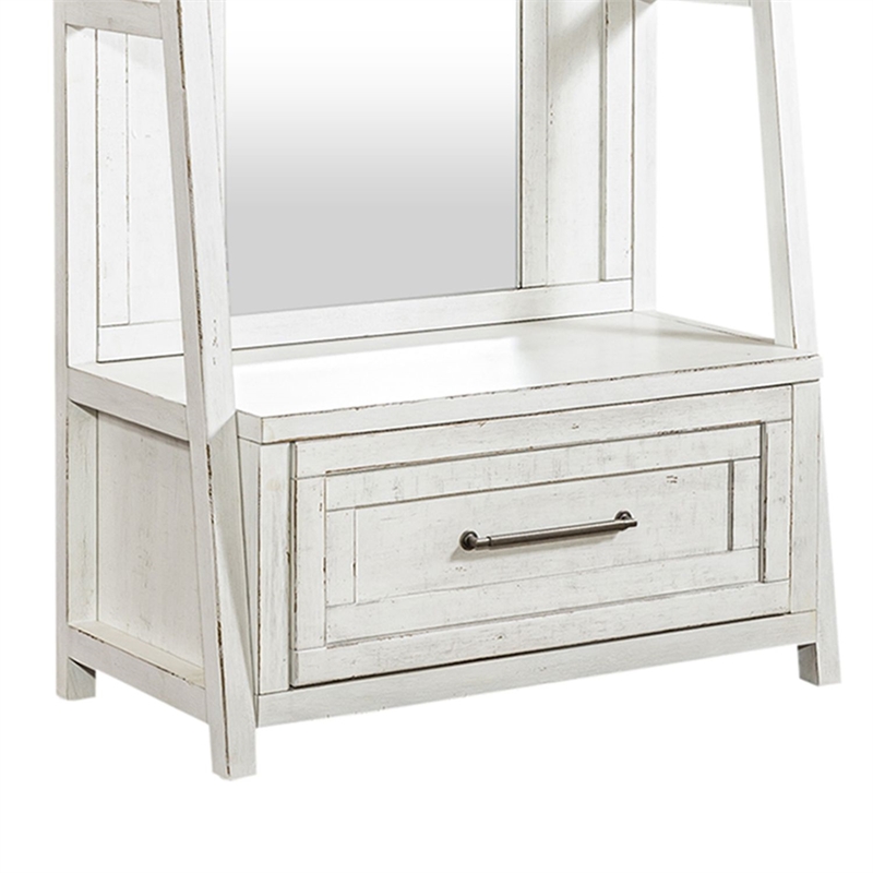 Pemberly Row 2 Piece Mirror Hall Tree Storage Set with Drawer in White