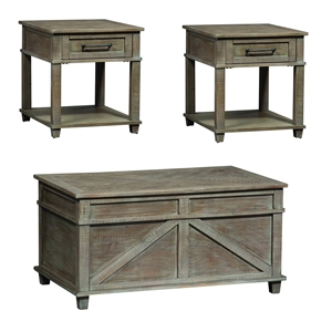 Pemberly Row 3 Piece Lift Top Cocktail and End Table Set in Weathered Taupe