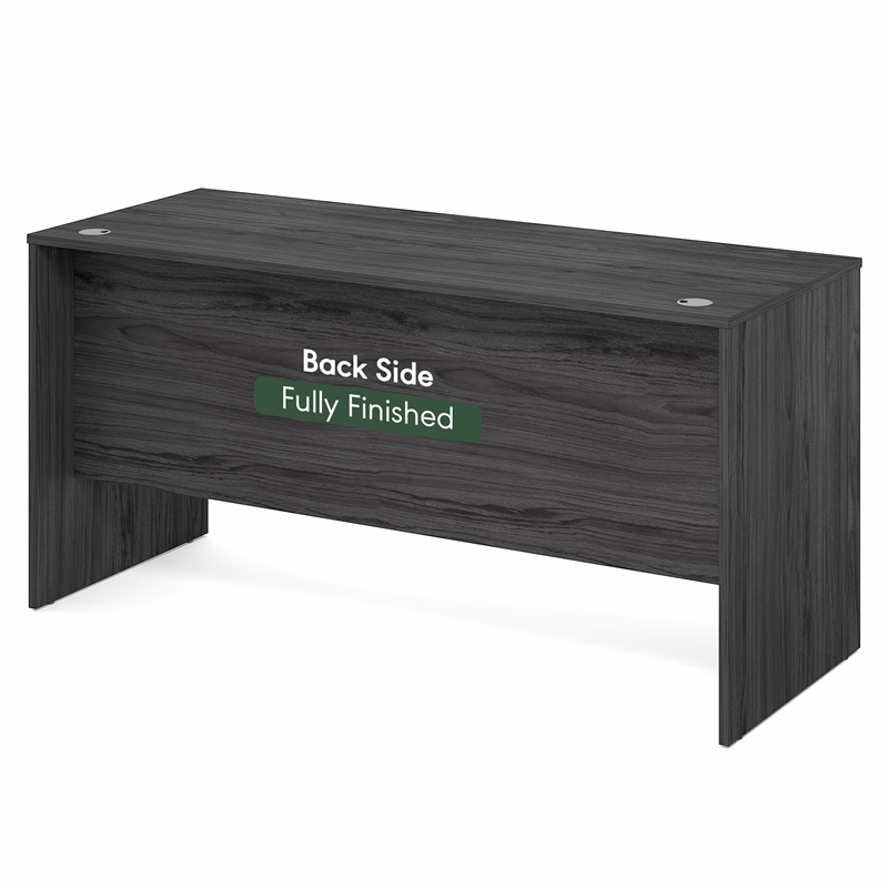 Pemberly Row 60 Inch Computer Desk with Cord Grommet in Coastal Grey