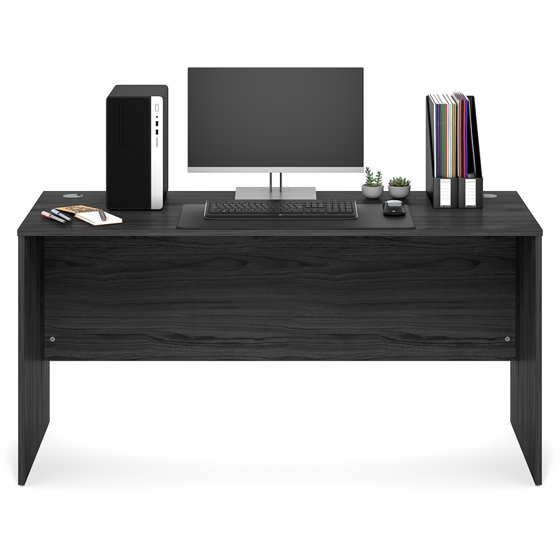 Pemberly Row 60 Inch Computer Desk with Cord Grommet in Coastal Grey