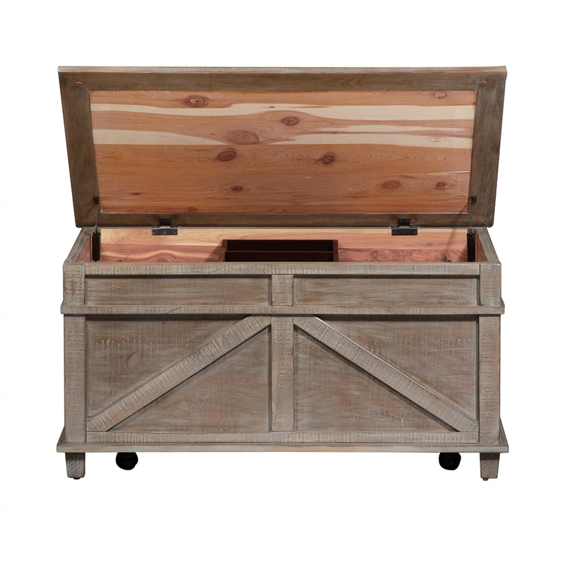 Pemberly Row 3 Piece Trunk Cocktail and End Table Set with Storage in Brown