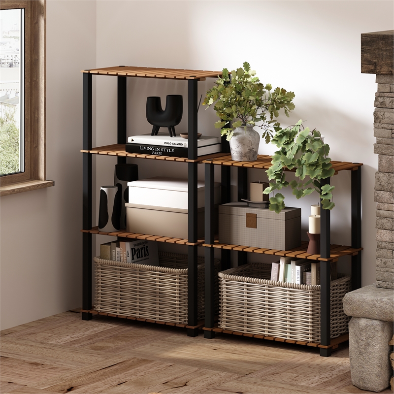 Pemberly Row 4-Tier Storage Corner Shelf with Wood Slats in Light Wood