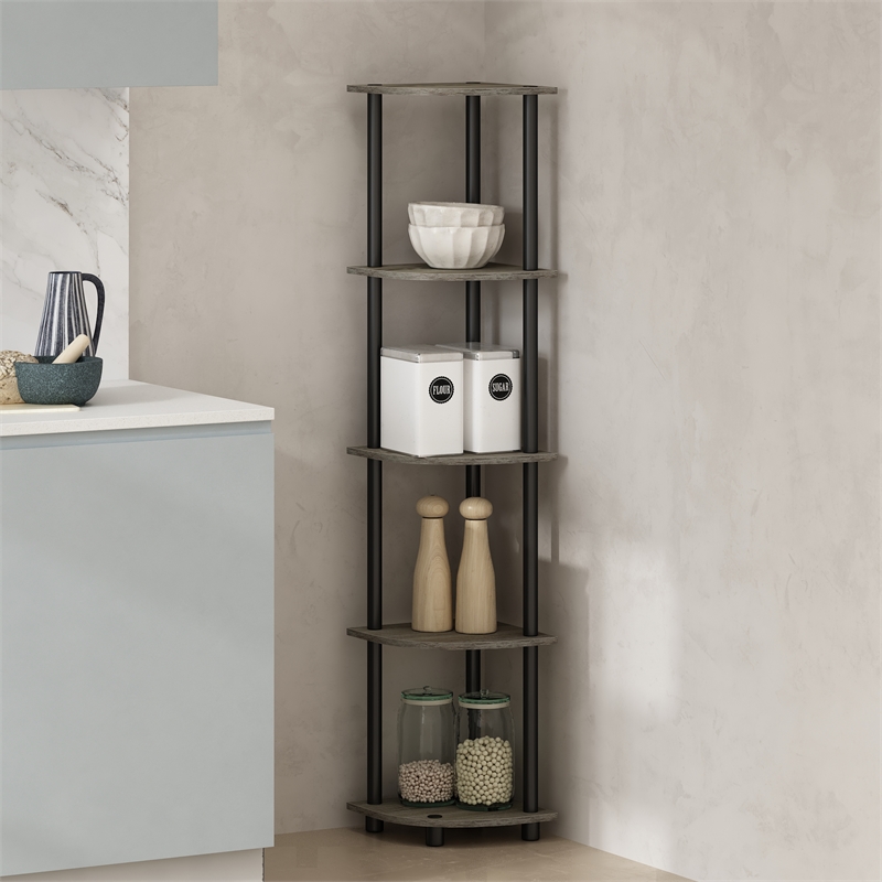 Pemberly Row 5-Tier Corner Display Rack Shelving Unit in Grey Oak