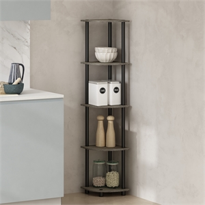 Pemberly Row 5-Tier Corner Display Rack Shelving Unit in Grey Oak