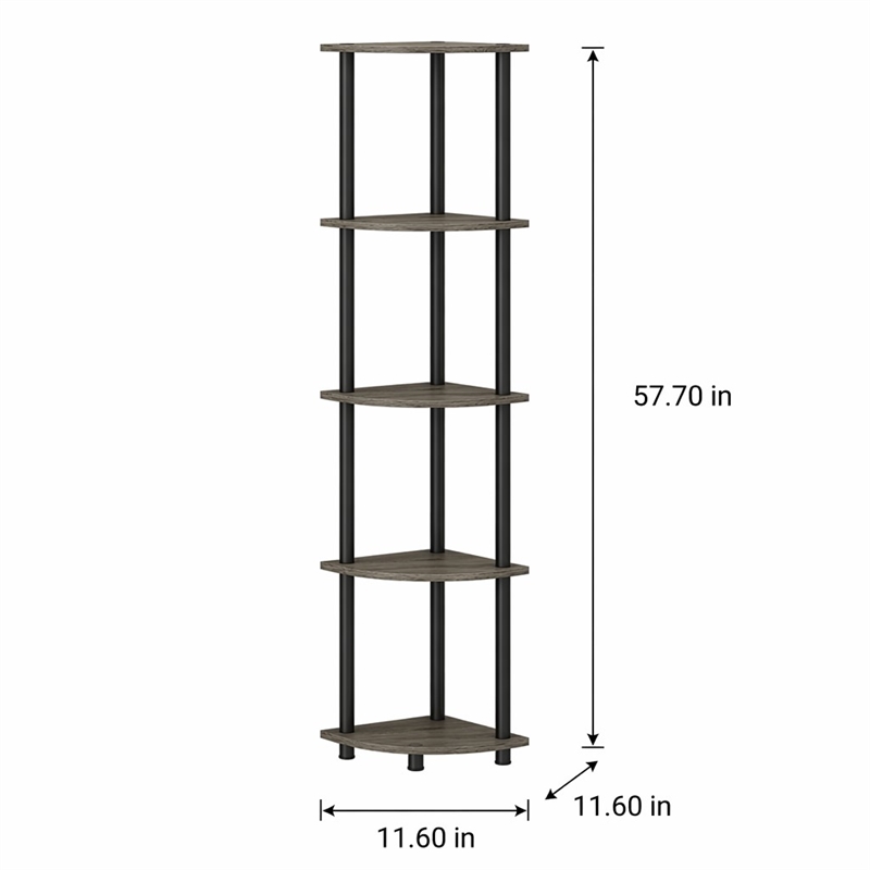 Pemberly Row 5-Tier Corner Display Rack Shelving Unit in Grey Oak