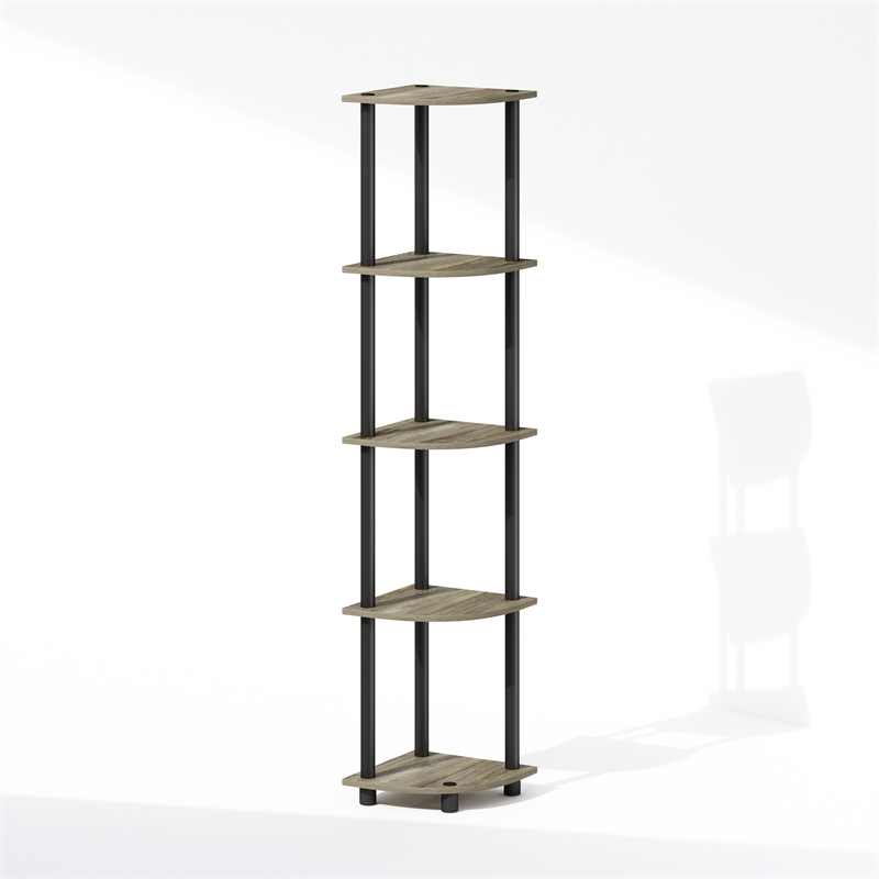 Pemberly Row 5-Tier Corner Display Rack Shelving Unit in Grey Oak