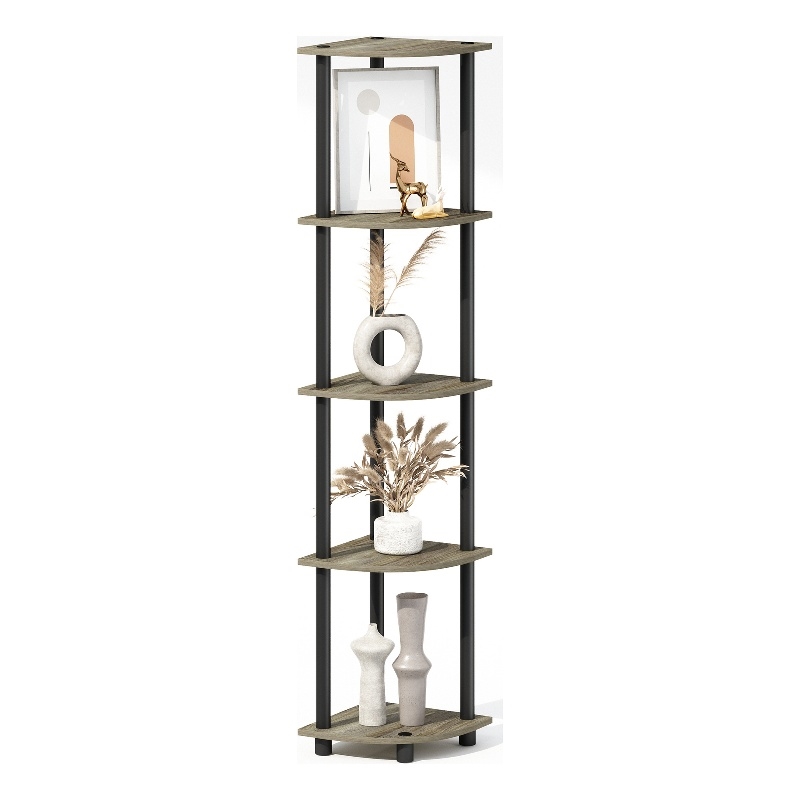 Pemberly Row 5-Tier Corner Display Rack Shelving Unit in Grey Oak