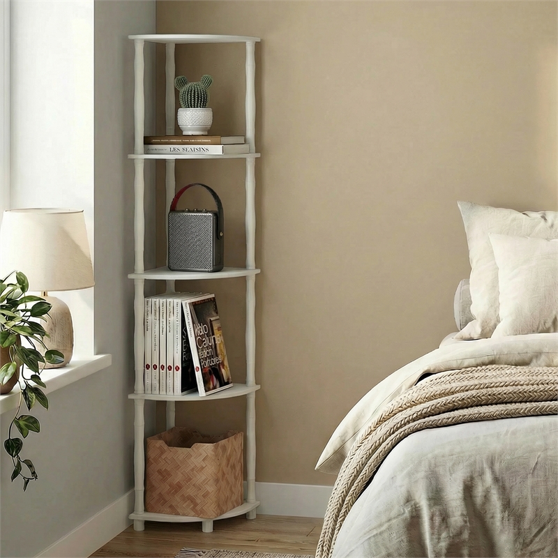 Pemberly Row 5-Tier Open Frame Corner Toolless Bookshelf in White