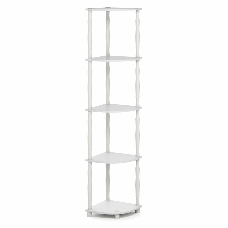 Pemberly Row 5-Tier Open Frame Corner Toolless Bookshelf in White