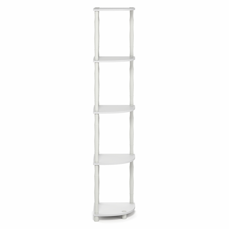 Pemberly Row 5-Tier Open Frame Corner Toolless Bookshelf in White