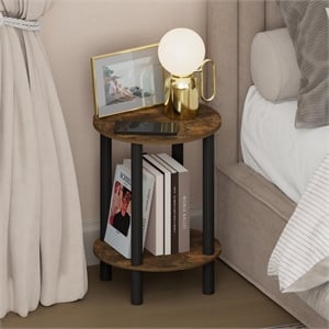 Pemberly Row 2-Tier Round Tall Narrow Open Shelf Nightstand in Amber Pine