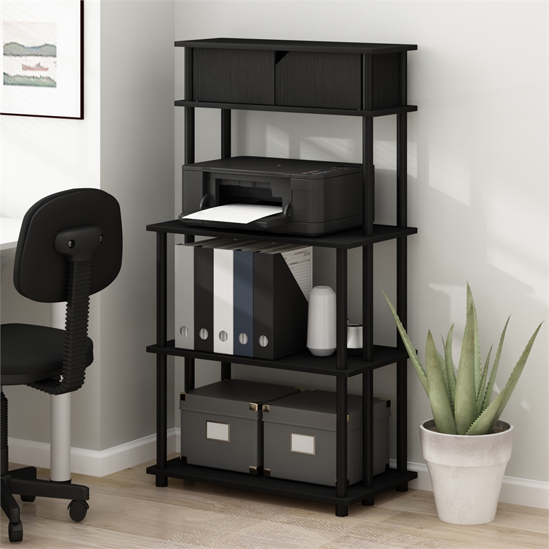 Pemberly Row 5-Tier Printer Stand with Shelf Cabinet in Dark Americano