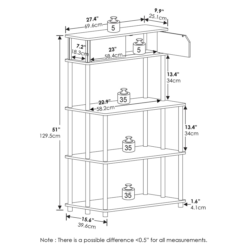 Pemberly Row 5-Tier Printer Stand with Shelf Cabinet in Dark Americano