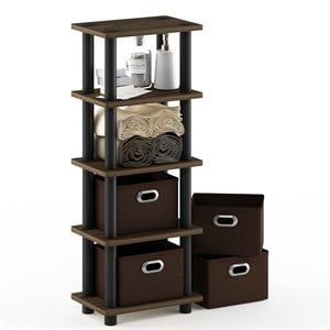 Pemberly Row 4-Bins System Rack with Display Shelf in Columbia Walnut/Black