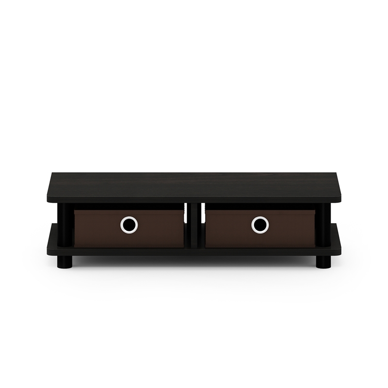 Pemberly Row Monitor Stand with Foldable Bins in Espresso/Black