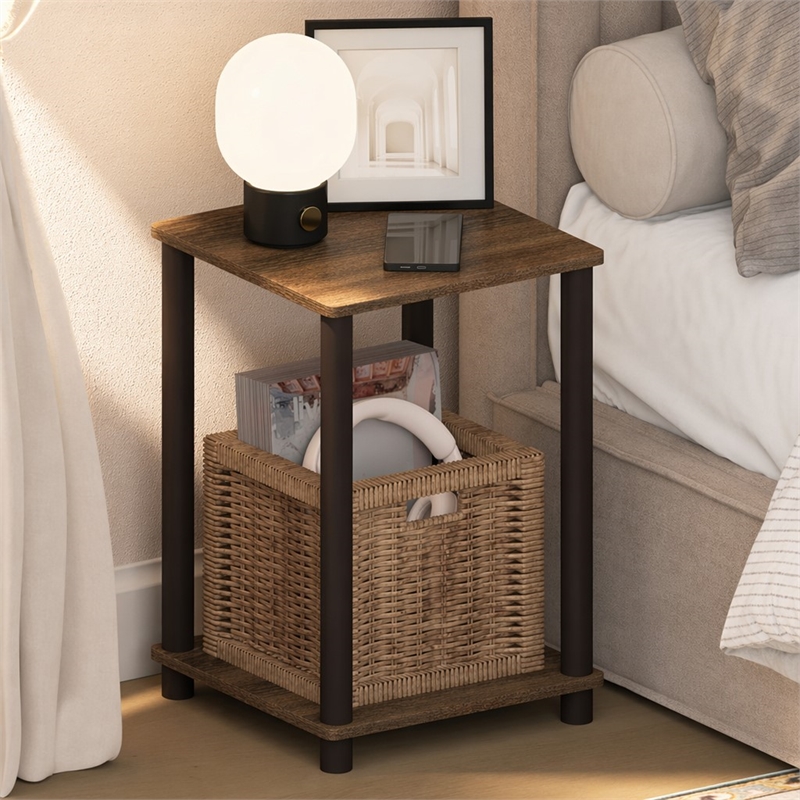 Pemberly Row 2-Tier Open Shelf Toolless Square Nightstand in Walnut