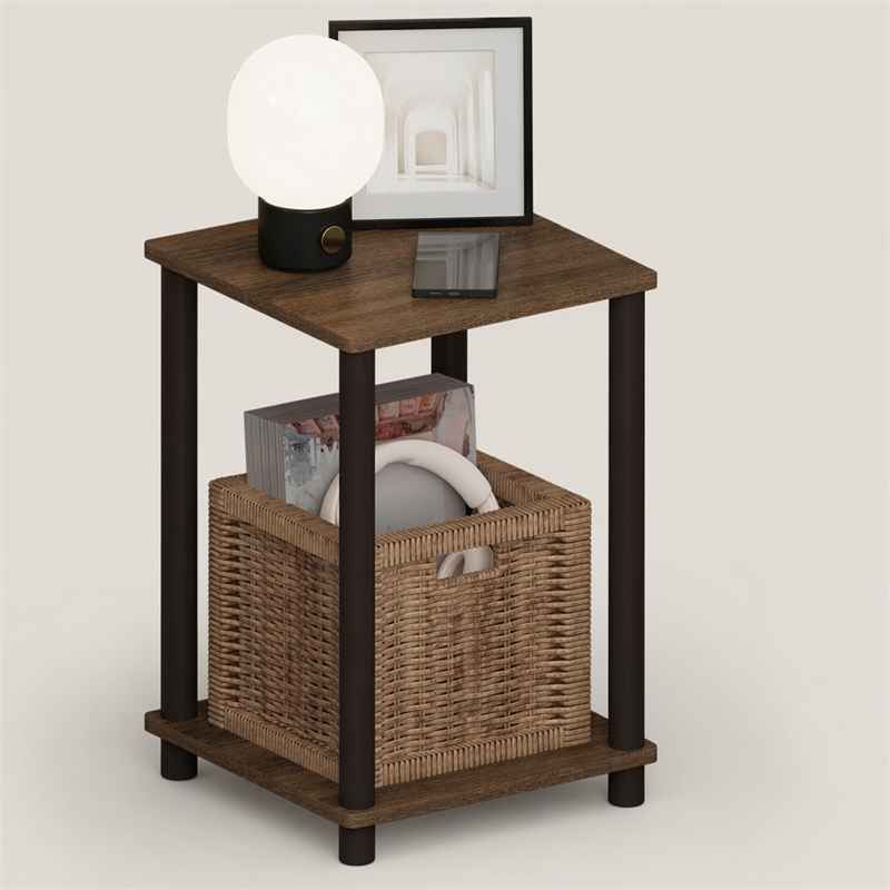 Pemberly Row 2-Tier Open Shelf Toolless Square Nightstand in Walnut