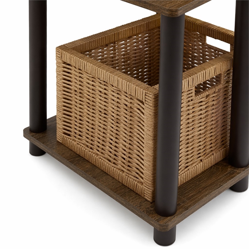 Pemberly Row 2-Tier Open Shelf Toolless Square Nightstand in Walnut