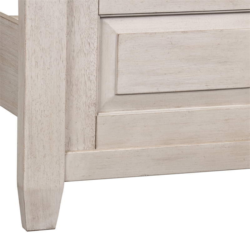 Pemberly Row Antique White King Panel Bed with Heavy Crown and Tapered Feet