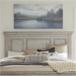 Pemberly Row Antique White King Panel Bed with Heavy Crown and Tapered Feet