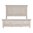 Pemberly Row Antique White King Panel Bed with Heavy Crown and Tapered Feet