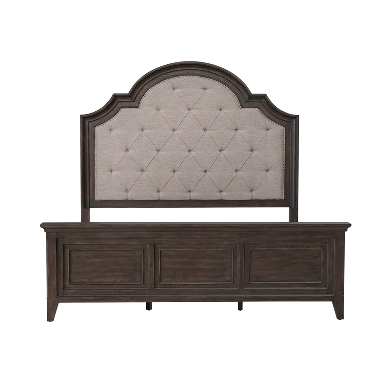 Pemberly Row Saddle Brown King Upholstered Bed with Arched Crown Detail