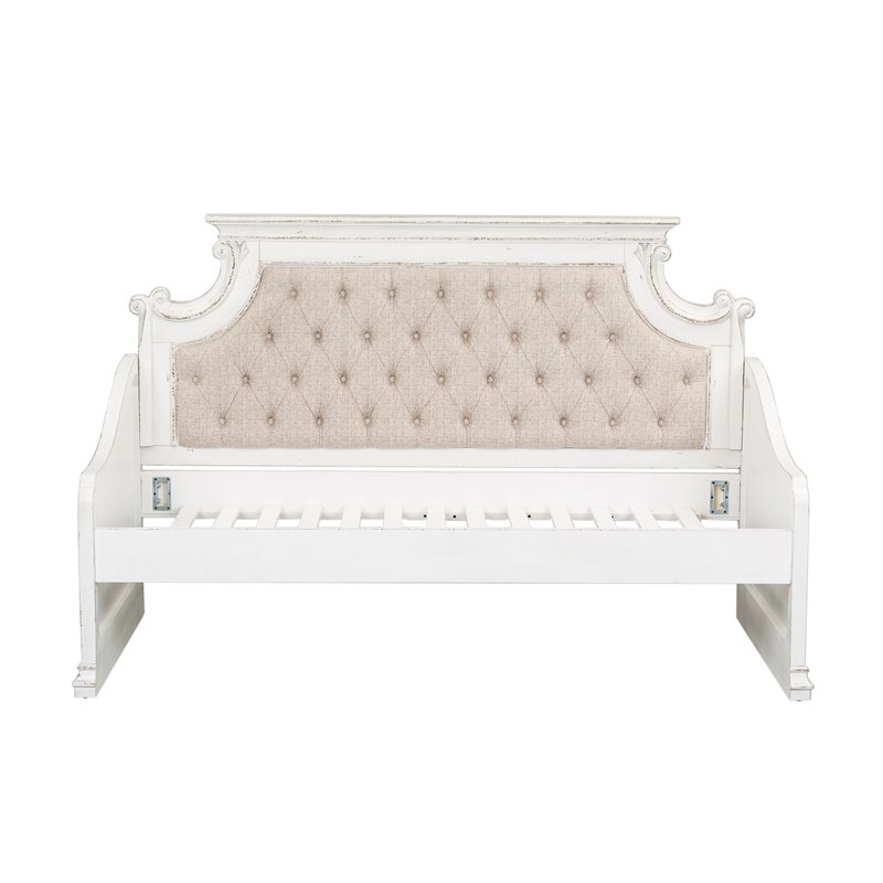 Pemberly Row White Twin Daybed with Framed End Panels and Scrolled Cap Rail