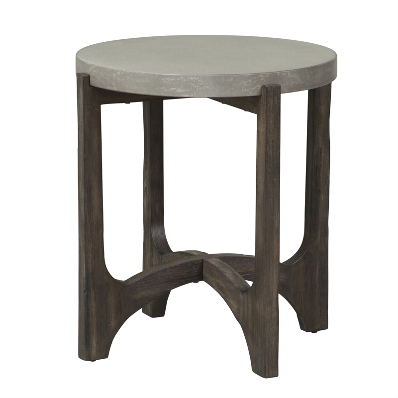 Pemberly Row Dark Brown End Table with Concrete Composite Tops and Shaped Legs
