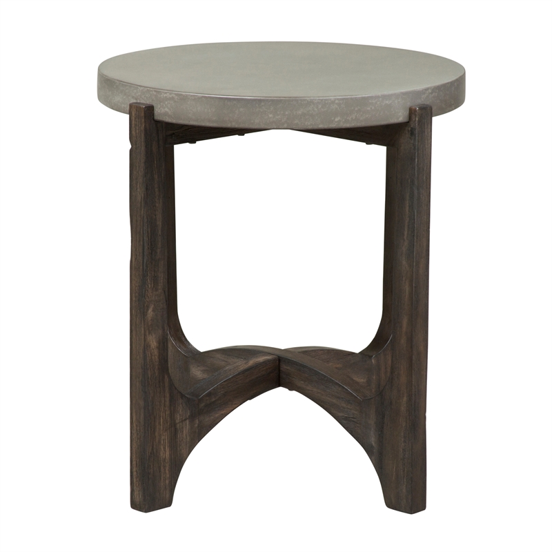 Pemberly Row Dark Brown End Table with Concrete Composite Tops and Shaped Legs