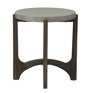 Pemberly Row Dark Brown End Table with Concrete Composite Tops and Shaped Legs