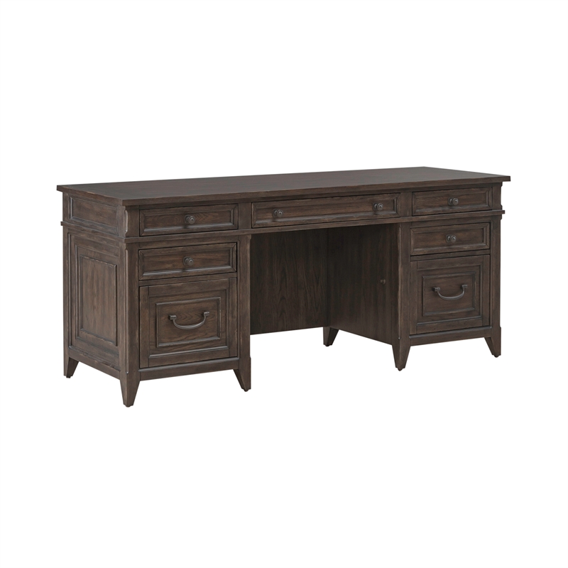 Pemberly Row Jr Executive Credenza in Rubberwood Saddle Brown Finish