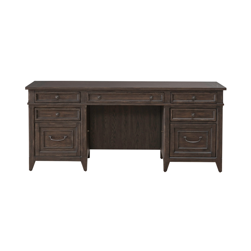 Pemberly Row Jr Executive Credenza in Rubberwood Saddle Brown Finish