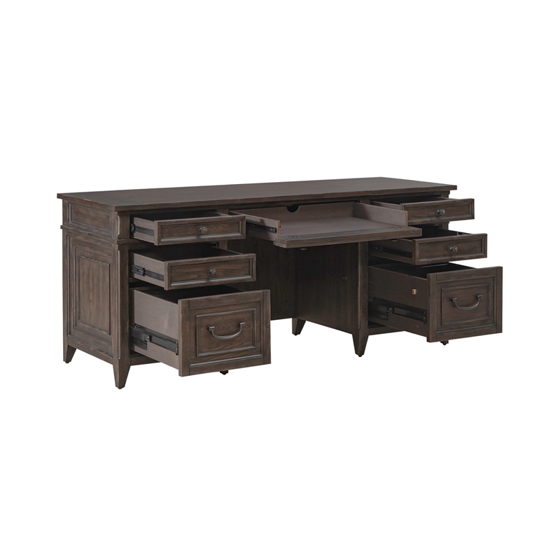 Pemberly Row Jr Executive Credenza in Rubberwood Saddle Brown Finish