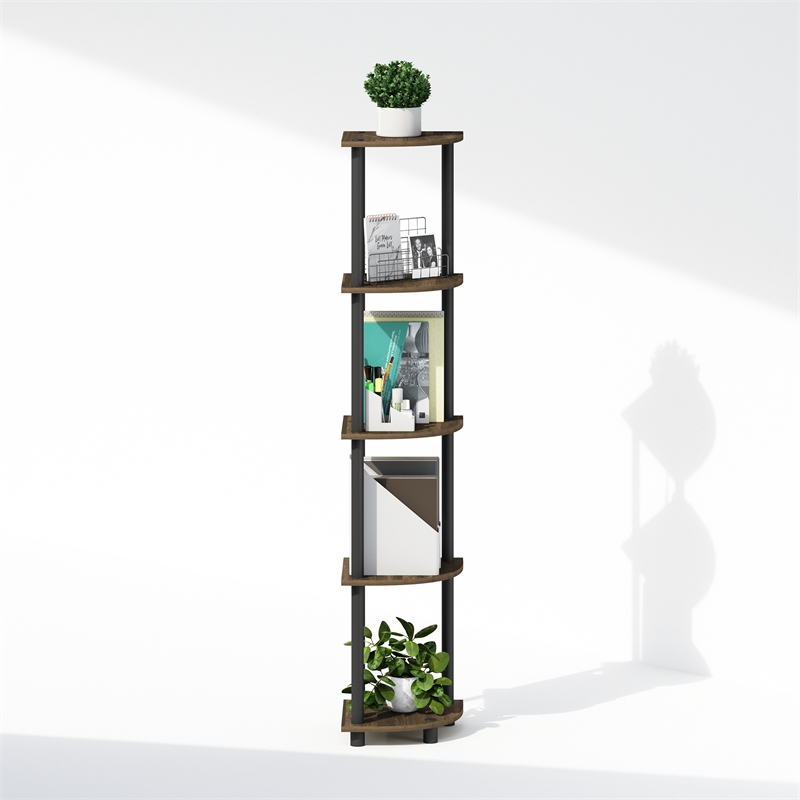 Pemberly Row 5-Tier Corner Display Rack Shelving Unit in Brown Walnut