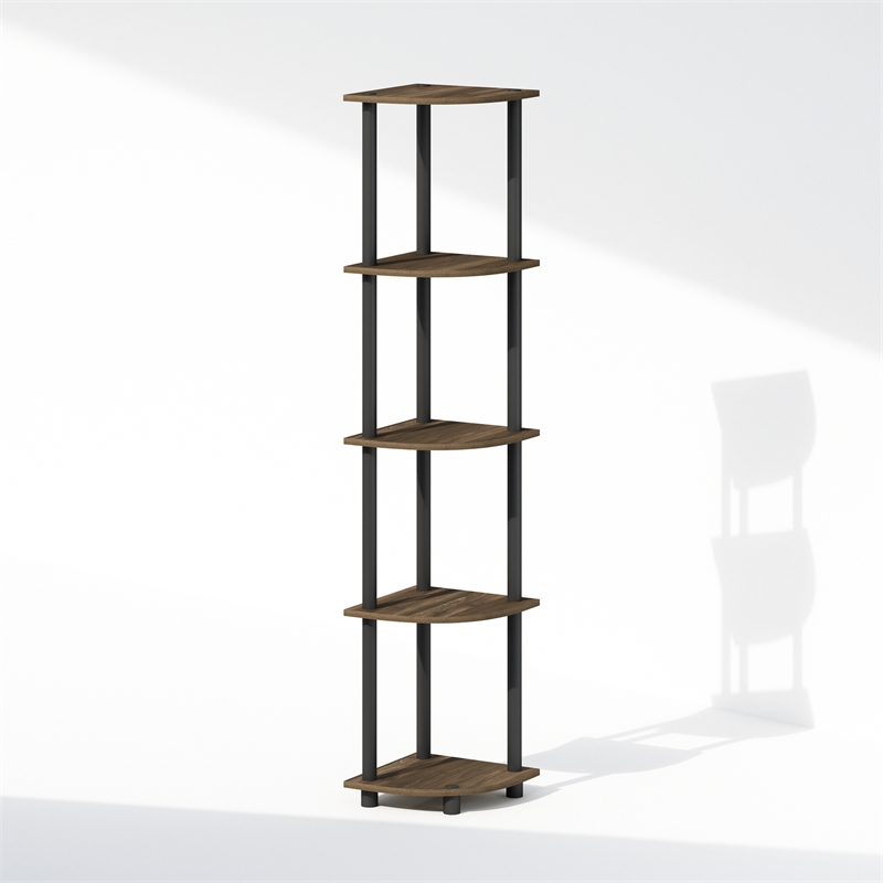 Pemberly Row 5-Tier Corner Display Rack Shelving Unit in Brown Walnut