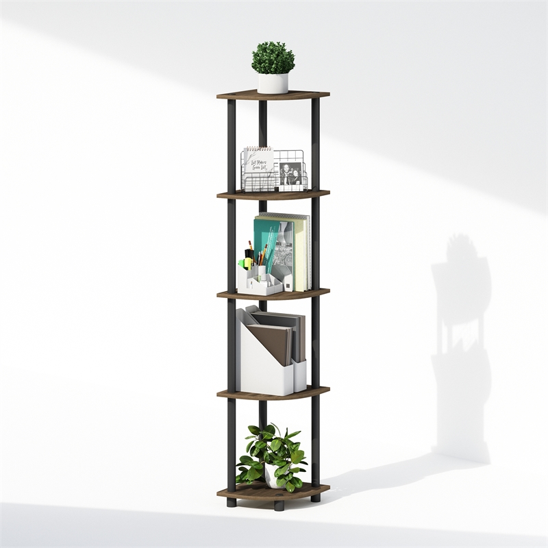 Pemberly Row 5-Tier Corner Display Rack Shelving Unit in Brown Walnut