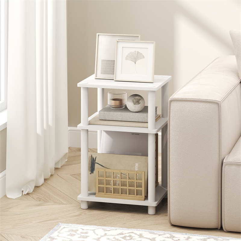 Pemberly Row 3-Tier End Table Night Stand with Tool-Free Setup in White