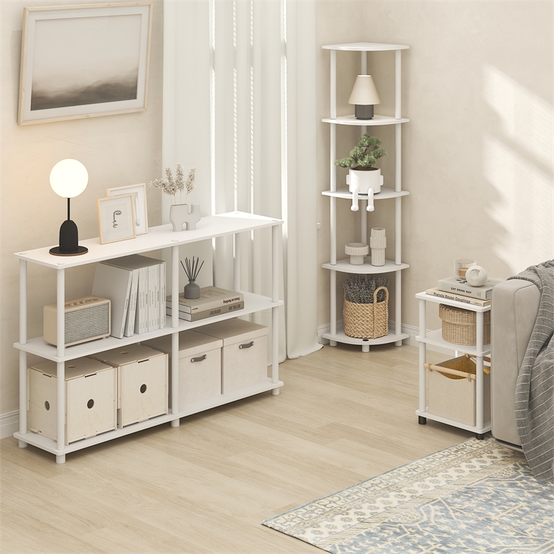 Pemberly Row 3-Tier End Table Night Stand with Tool-Free Setup in White