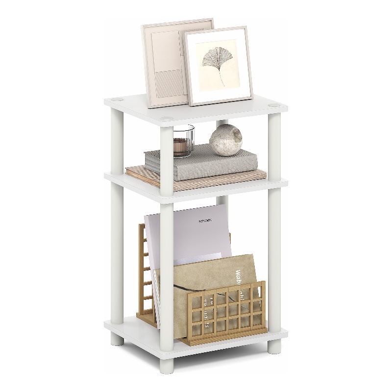 Pemberly Row 3-Tier End Table Night Stand with Tool-Free Setup in White