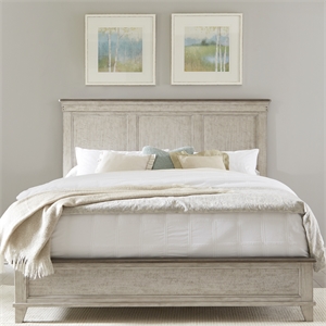 Pemberly Row King Panel Bed with Heavy Crown in Weathered Linen
