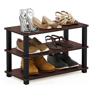 Pemberly Row 3-Tier Shoe Rack Organizer Storage in Cherry Oak