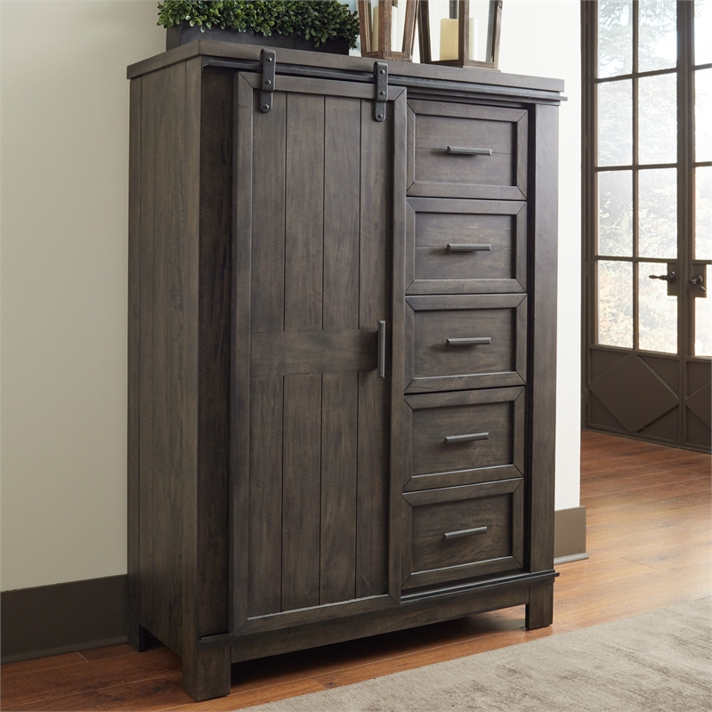 Pemberly Row Dark Gray Sliding Door Chest with Dovetail Construction