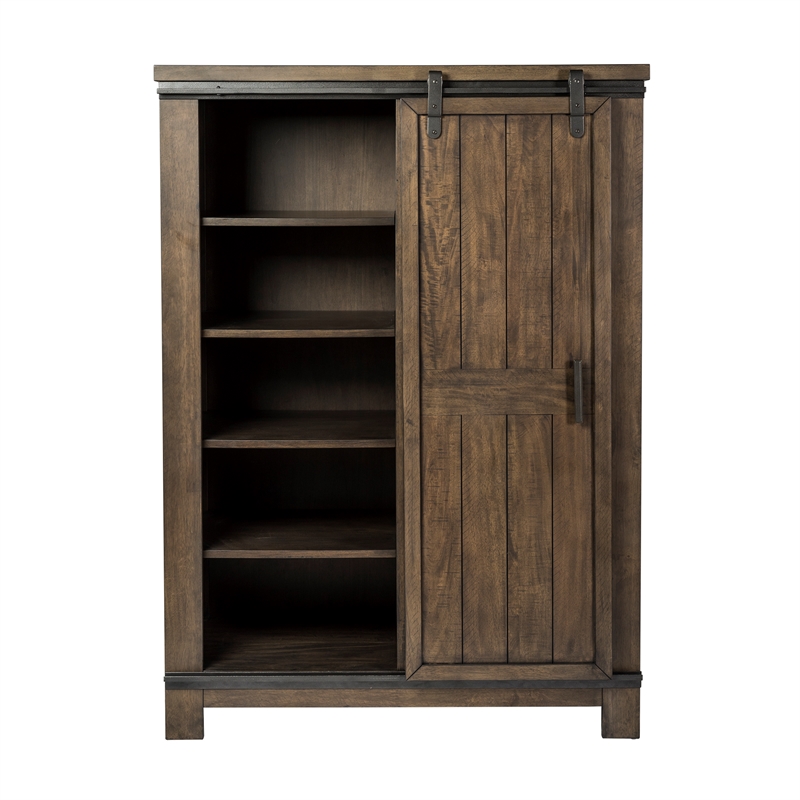 Pemberly Row Dark Gray Sliding Door Chest with Dovetail Construction