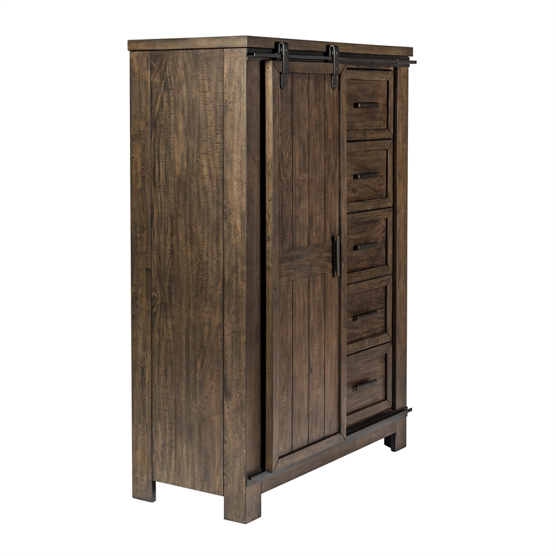 Pemberly Row Dark Gray Sliding Door Chest with Dovetail Construction