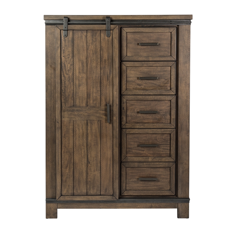 Pemberly Row Dark Gray Sliding Door Chest with Dovetail Construction