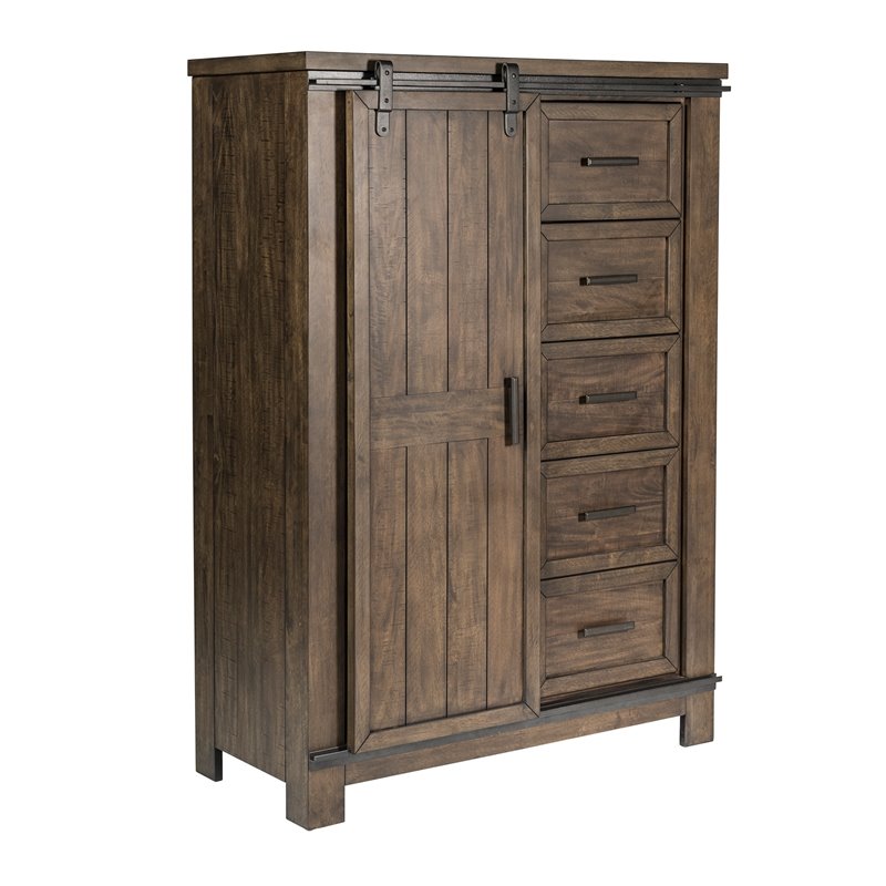 Pemberly Row Dark Gray Sliding Door Chest with Dovetail Construction